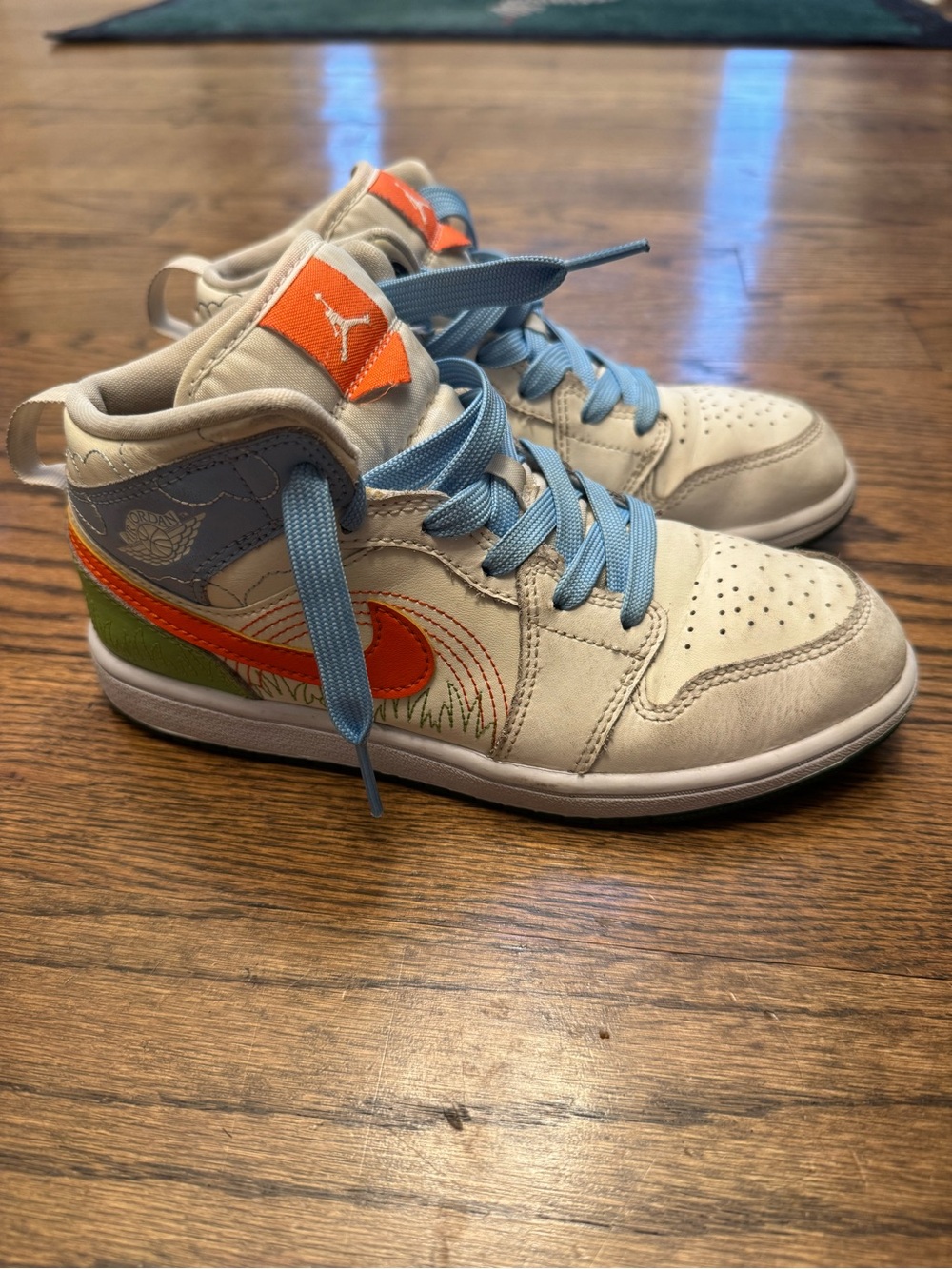 Nike Air Jordan 1 Mid SE Stitch GS Youth 3Y DX2461-100 Orange Psychic Blue